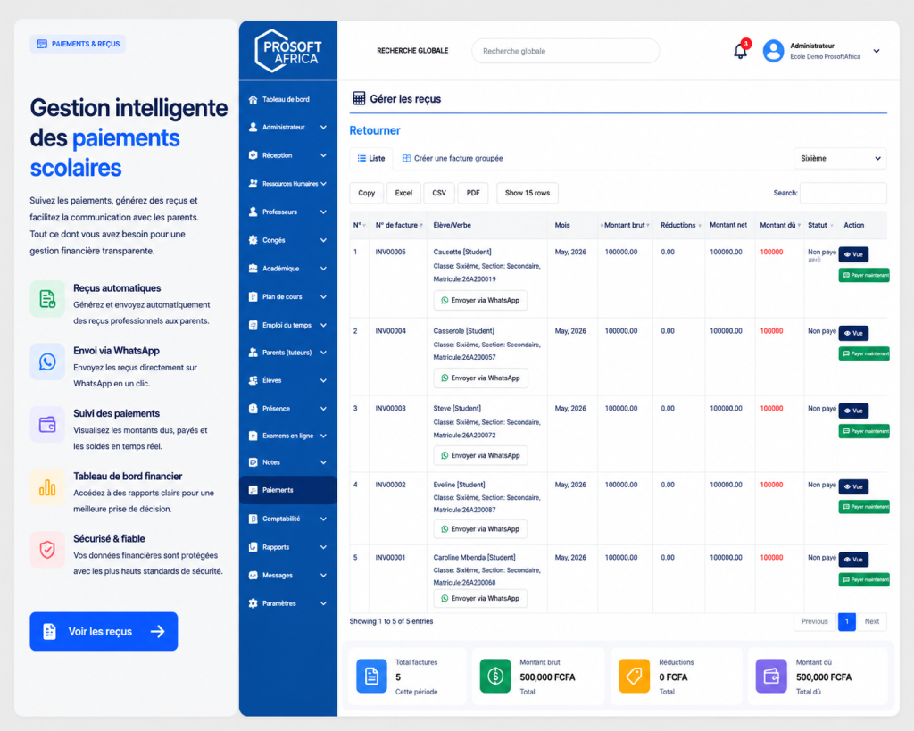 Gestion des Paiements et des Reçus