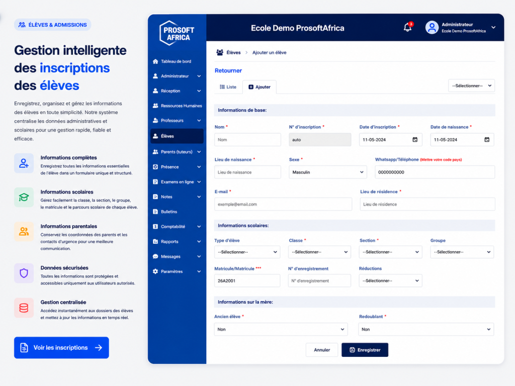 Gestion des inscriptions des élèves