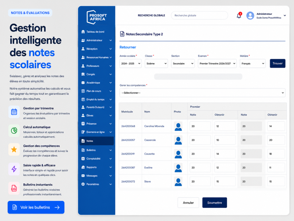 Gestion des notes des élèves